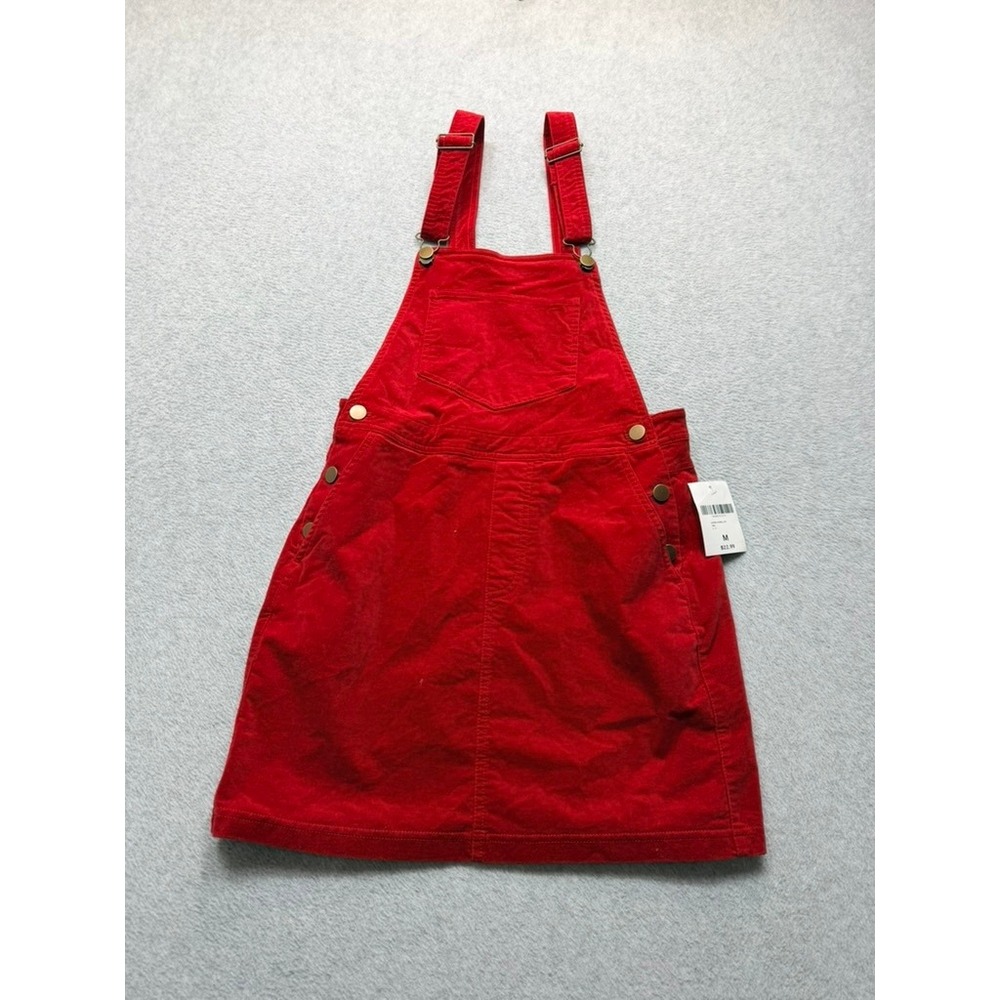 Forever 21 Red Corduroy Pinafore Overall Dress Bib Front Mini Size Medium NWT